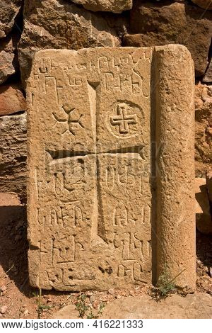 The Ancient Khachkar - Carved Memorial Cross Stone, Armenia.