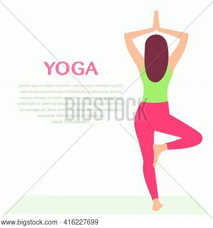 Woman Practicing Yoga Fitness Gymnastics. Banner With Illustration Of Woman Doing Yoga Asana Or Pila