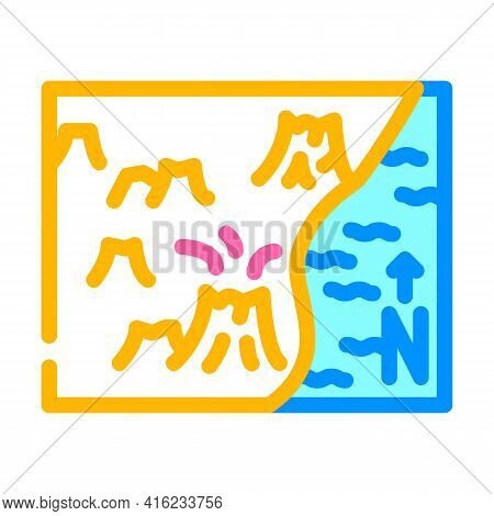 Volcano Map Color Icon Vector. Volcano Map Sign. Isolated Symbol Illustration