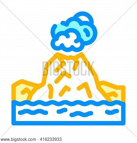 Island With Volcano Color Icon Vector. Island With Volcano Sign. Isolated Symbol Illustration