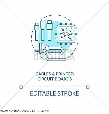 Cables And Printed Circuit Boards Concept Icon. E-waste Component Idea Thin Line Illustration. Metal
