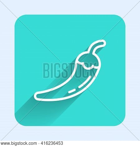 White Line Hot Chili Pepper Pod Icon Isolated With Long Shadow. Design For Grocery, Culinary Product
