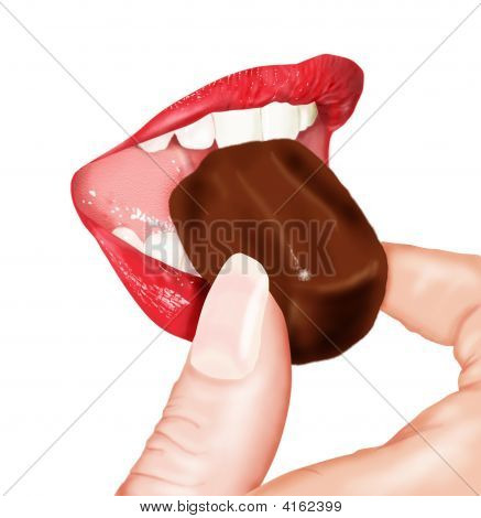 Munden med chokolade og fingre