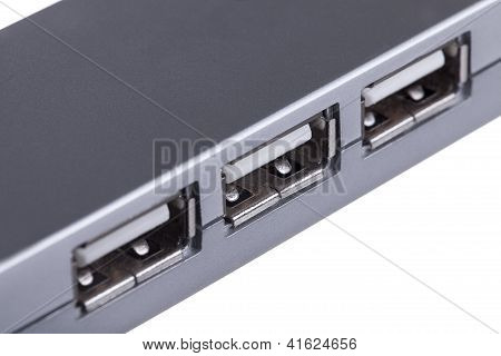 Macro Shot Of A Usb Hub, Isolated On White