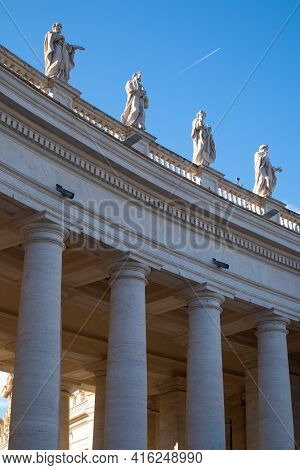 Views Of Columnata Di Bernini Buildings. Vatican City, Italy