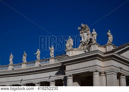 Views Of Columnata De Bernini Buildings. Vatican City, Italy