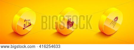 Set Isometric Oil Pump Or Pump Jack, Valenki And Satellite Icon. Vector