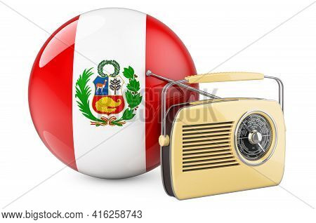 Radio Broadcasting In Peru Concept. Radio Receiver With Peruvian Flag. 3d Rendering Isolated On Whit