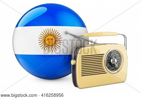 Radio Broadcasting In Argentina Concept. Radio Receiver With Argentinean Flag. 3d Rendering Isolated
