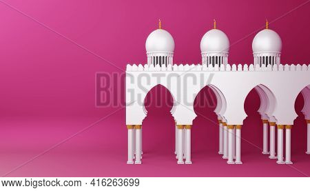Ramadan Kareem Background, Mosque Building, 3d Rendering Illustration.