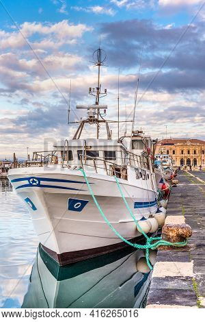 Fishing Boats Moored In The Pier Of Syracuse Sicily