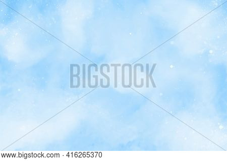Hand Painted Watercolor Sky And Clouds. Blue Abstract Watercolor Background. Vector Illustration