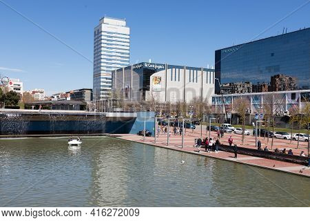 Sabadell, Spain - 21 March 2021 - Landscape Of The View Of The Commercial Center Of The City As Seen