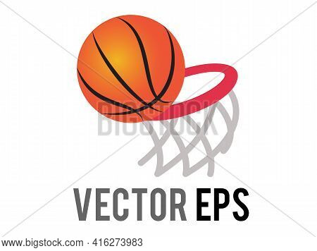 The Isolated Vector Classic Gradient Orange Basketbal Game Ball Icon With Red Ring And Net
