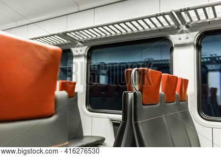 Electric Train Stadler Modern Interior With Leather Seats.