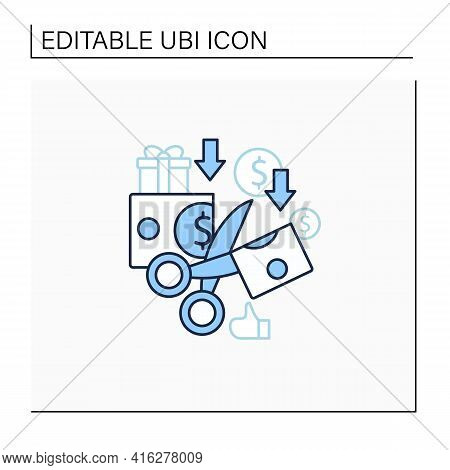 Less Spending Line Icon. Reasonable Money Use. Mindful Spending.scissors Cut Money.universal Basic I