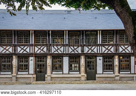Rouen, France, Oct 2020, View Of The Courtyard Of The Aitre Saint Maclou