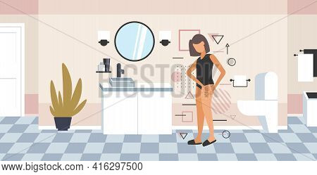 Woman Testing Skin Presence Of Stretch Marks Checking Cellulite On Her Buttock Girl Clamping Fat Fol
