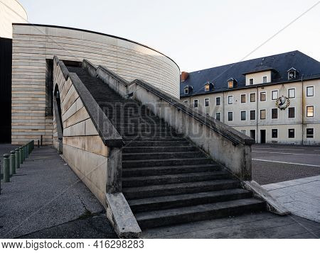 Chambery, France - Aug 17, 2017: Staircase To Cinemalraux Curial Cinema Building With No People