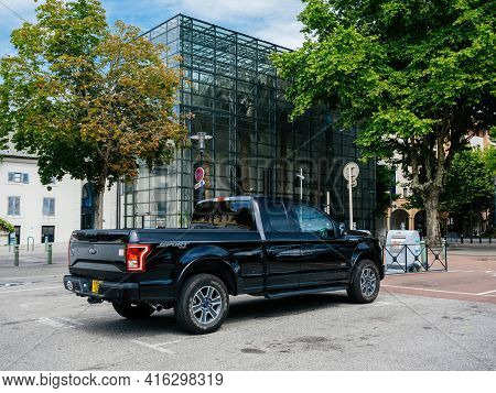 Chambery, France - Aug 15, 2017: Rear View Of New F-150 Ford A Light-duty Truck Marketed As Full-siz