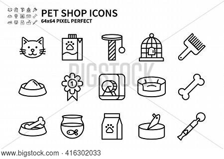Simple Set Of Pet Shop Vector Line Icons. Contains Icons Like Cat Head, Pet Milk, Bird Cage, Pet Foo