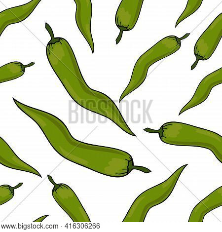 Vector Pattern With Green Peppers On White Background