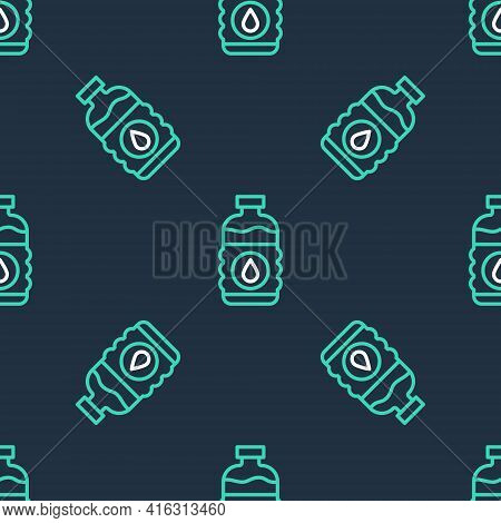 Line Bottle Of Water Icon Isolated Seamless Pattern On Black Background. Soda Aqua Drink Sign. Vecto