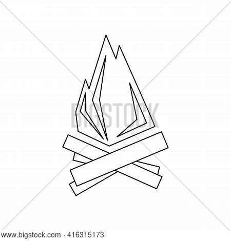 Linear Black White Bonfire Icon. Can Be Used As A Sticker, Symbol Or Sign. Simple Stock Vector Illus