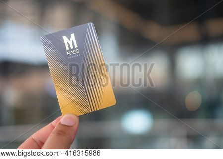 Bangkok, Thailand - April 10, 2021 : A Member Card, M Pass Regular - Promotion Monthly Package For S