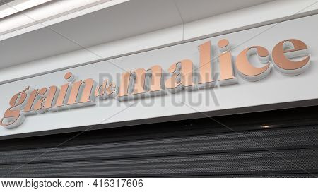 Bordeaux , Aquitaine France - 04 07 2021 : Grain De Malice Facade Brand Sign And Text Shop Logo Stor