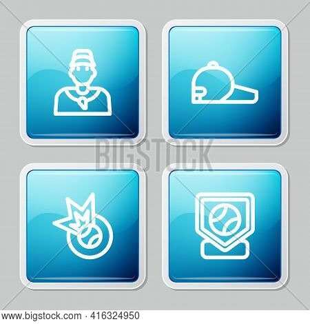 Set Line Baseball Coach, Cap, And Base Icon. Vector