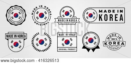 Set Bundled Made In Korea Label Badge Vector Illustration Design, Made In Korea Logo Design