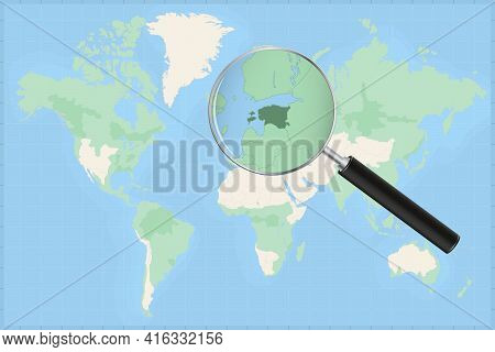 Map Of The World With A Magnifying Glass On A Map Of Estonia Detailed Map Of Estonia And Neighboring
