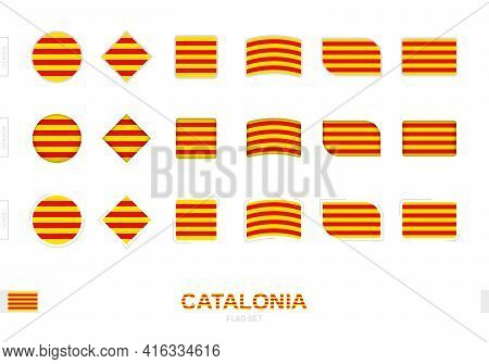 Catalonia Flag Set, Simple Flags Of Catalonia With Three Different Effects. Vector Illustration.