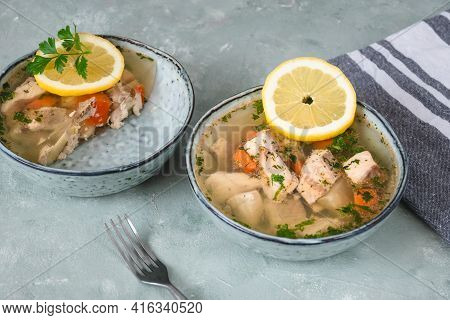 Fish In Aspic With Vegetables. Fish In Jelly. Fish With Gelatin.