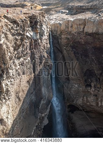 View Of The Dangerous Waterfall Near The Mutnovsky Volcano. The Waterfall Consists Of One Cascade, 8