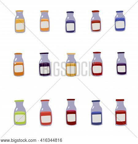 Big Set Of Cute Various Doodle Juice Bottles.