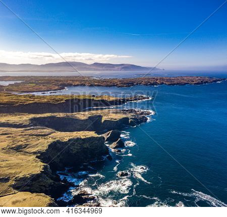 Aerial View Of Dunmore Head By Portnoo In County Donegal, Ireland.