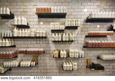 KUALA LUMPUR, MALAYSIA - CIRCA JANUARY, 2020: personal care products on display at Le Labo store in Suria KLCC shopping mall in Kuala Lumpur.
