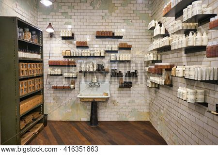 KUALA LUMPUR, MALAYSIA - CIRCA JANUARY, 2020: personal care products on display at Le Labo store in Suria KLCC shopping mall in Kuala Lumpur.