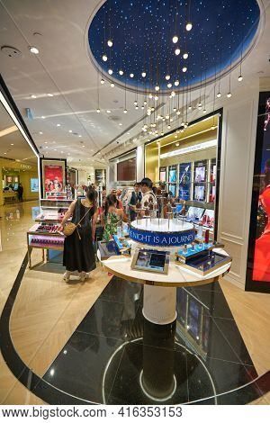 KUALA LUMPUR, MALAYSIA - CIRCA JANUARY, 2020: personal care products on display at Estee Lauder store in Suria KLCC shopping mall in Kuala Lumpur.