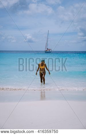 Small Curacao Island Famous For Day Trips And Snorkeling Tours On White Beaches Blue Clear Ocean, Cu