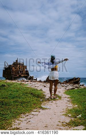 Small Curacao Island Famous For Day Trips And Snorkeling Tours On White Beaches Blue Clear Ocean, Cu