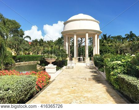 PUNTA CANA, DOMINICAN REPUBLIC - DEC 20, 2016: Wedding Gazebo at Dreams Resort and Spa, Punta Cana. The resort is one of several properties in the AMResorts Collection.