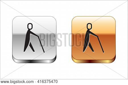 Black Blind Human Holding Stick Icon Isolated On White Background. Disabled Human With Blindness. Si