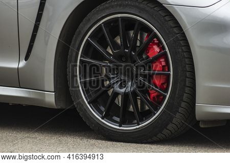 Sports Car Detail Wheels Low Profile Tires Brake