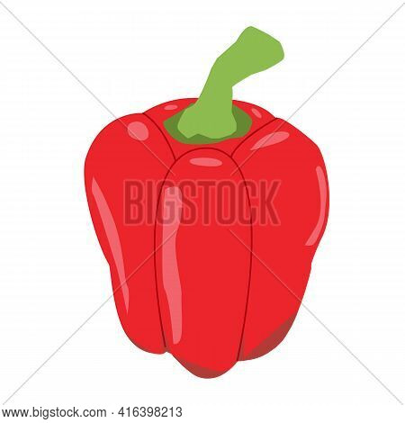 Fresh Red Pepper Vegetable Icon On White Background. Fresh Red Paprika Sign. Pepper For Farm Market 