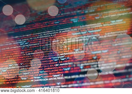 Abstract Information Technology Background. Modern Technologies Screen Concept. Macro Shot Of Displa