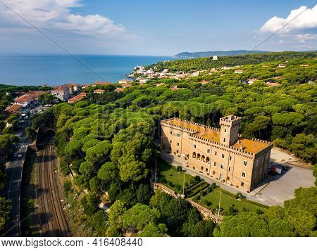 Paschini Castle Is A Medieval-style Castle Located In Castiglioncello In Tuscany. Italy, Livorno