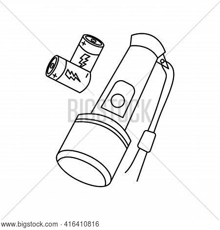 Linear Black White Flashlight Icon. Can Be Used As A Sticker, Symbol Or Sign. Simple Stock Vector Il